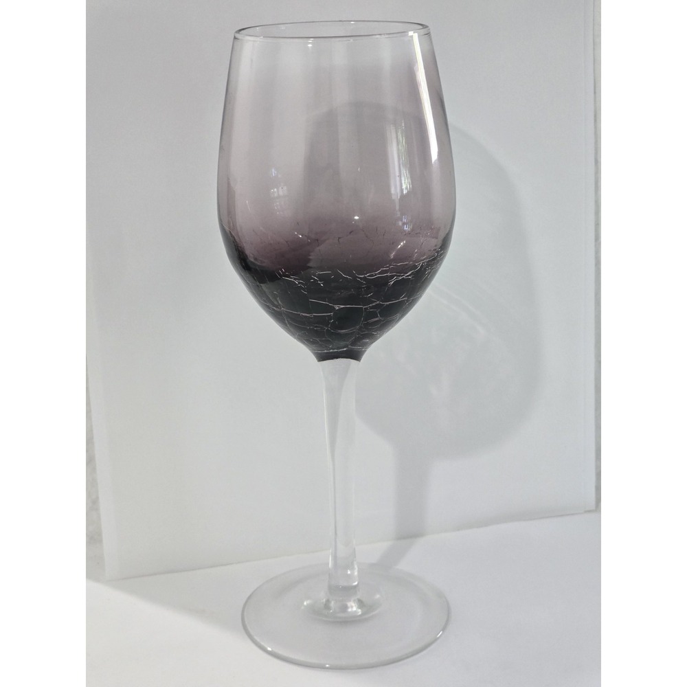 Pier 1 Amethyst Purple Crackle Wine Glass Stemware Ombre Clear Stem